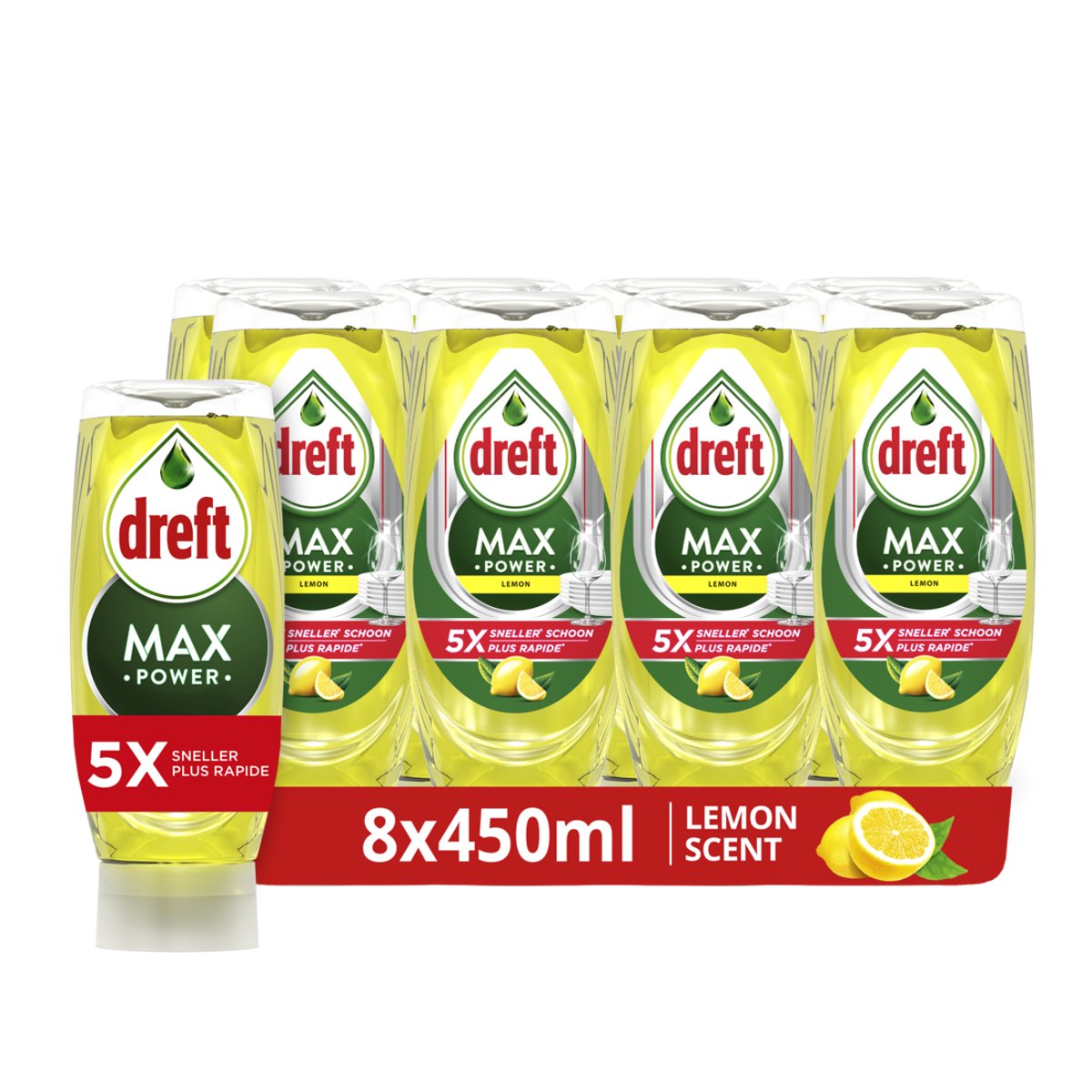 Detersivo liquido per piatti Dreft Maxpower Lemon - 8 x 450 ml