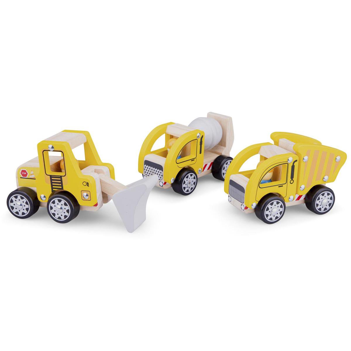 New classic toys ® houten speelgoedvoertuigen - bouw - 3 stuks
