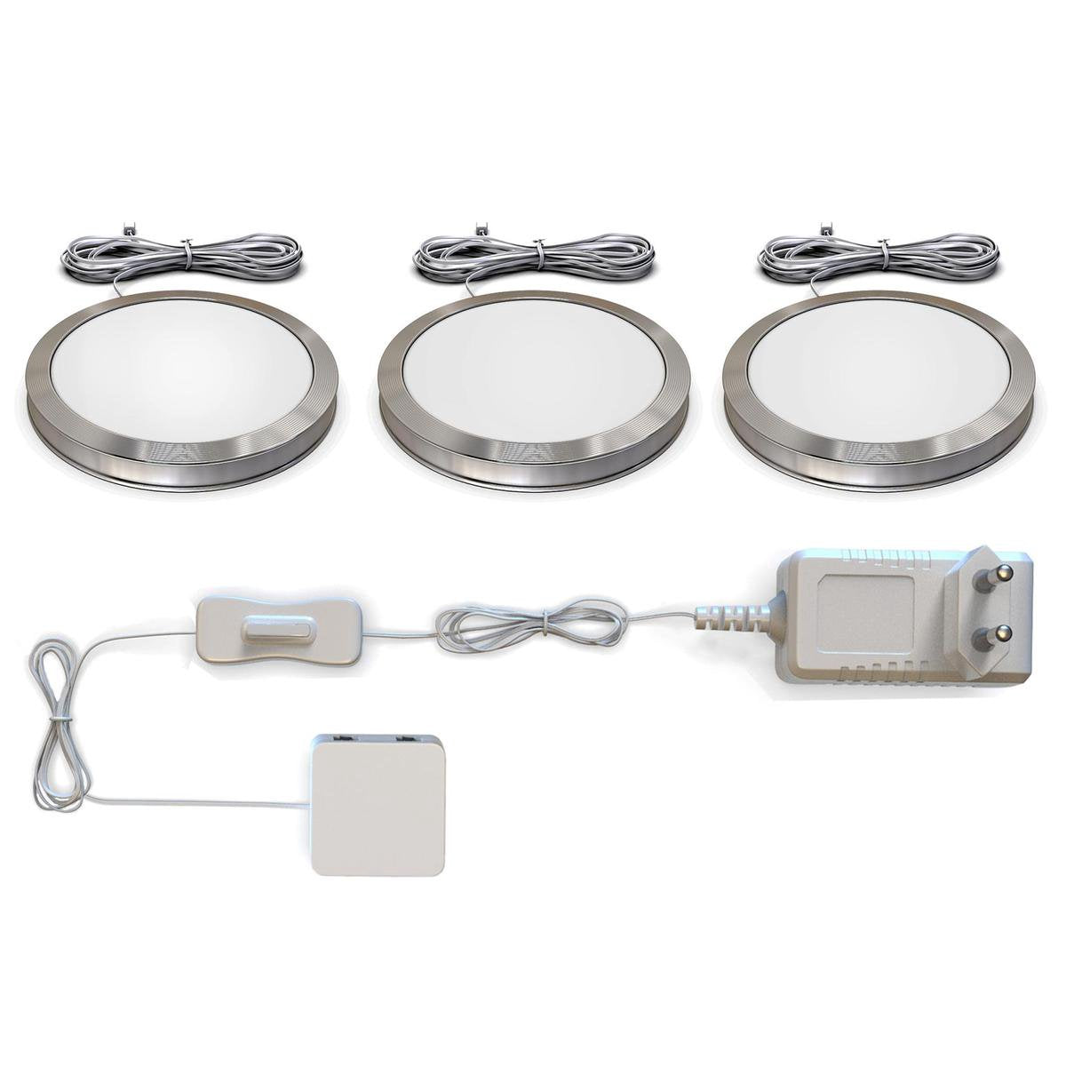 B.K. luce - illuminazione sottobanco - illuminazione cucina - 3.000 k - 170 lm - ø5,9 cm - argento - set di 3