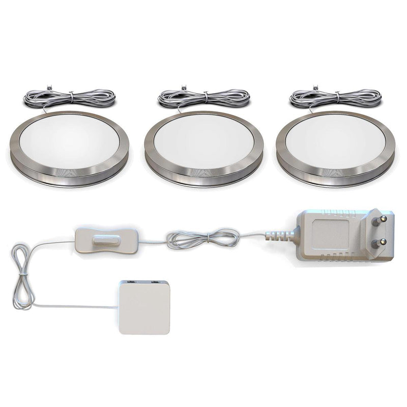 B.K. luce - illuminazione sottobanco - illuminazione cucina - 3.000 k - 170 lm - ø5,9 cm - argento - set di 3