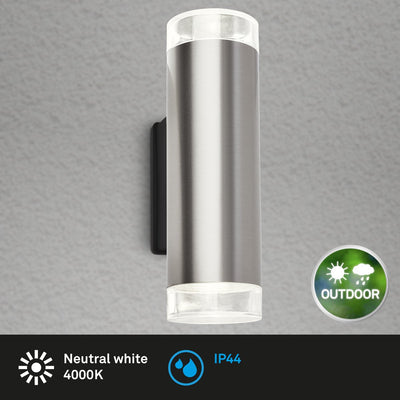 Briloner Leuchten Lampada da esterno LED metallo 2x Gu10 4.7W IP44 400lm 4000K acciaio inox