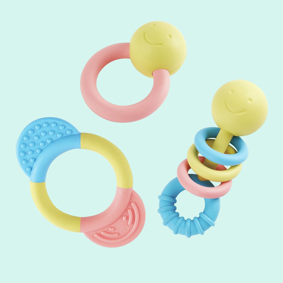 Hape rammelaar en bijtring set - sensorisch babyspeelgoed vanaf 0 maanden, 3-delig