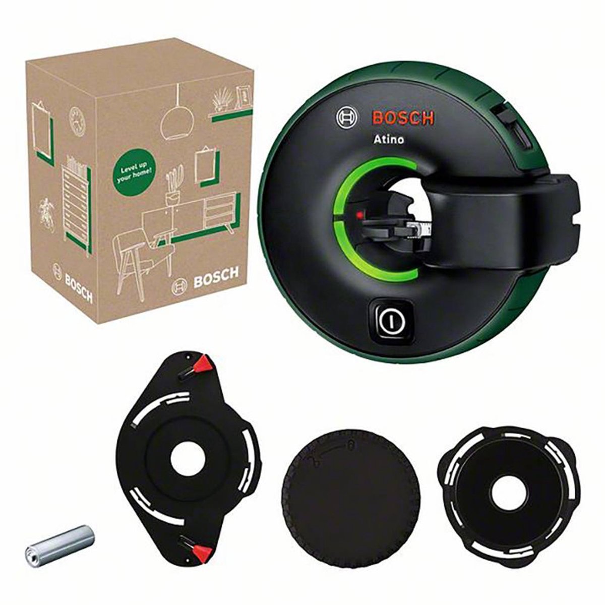 Bosch atino - laser a linea - incluso cuscinetto in gel, copertura protettiva del cuscinetto in gel, pin pad e batteria