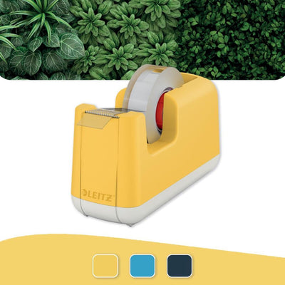Comodo porta nastro adesivo Leitz - dispenser per nastro adesivo con nastro adesivo - ideale per l'home office che lavora da casa - giallo caldo