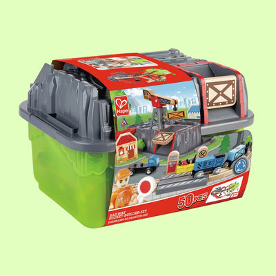 Set trenino in legno Hape da 50 pezzi con secchio portaoggetti - trenino giocattolo per bambini dai 3 anni