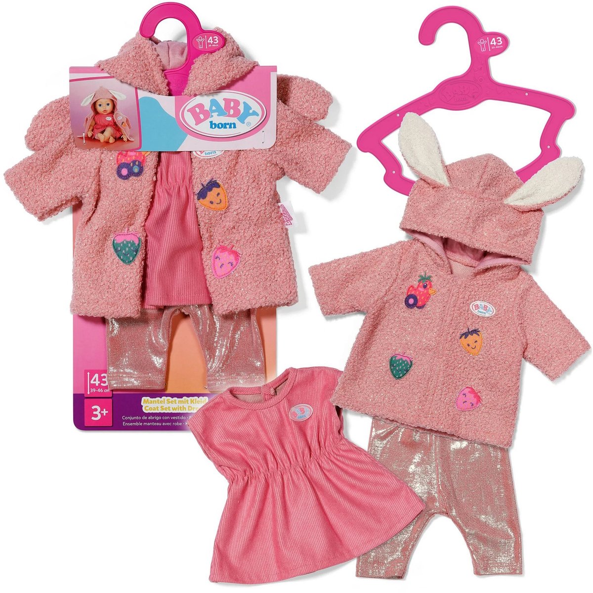 Set cappotto per bambole Baby Born con vestito rosa da 43 cm.