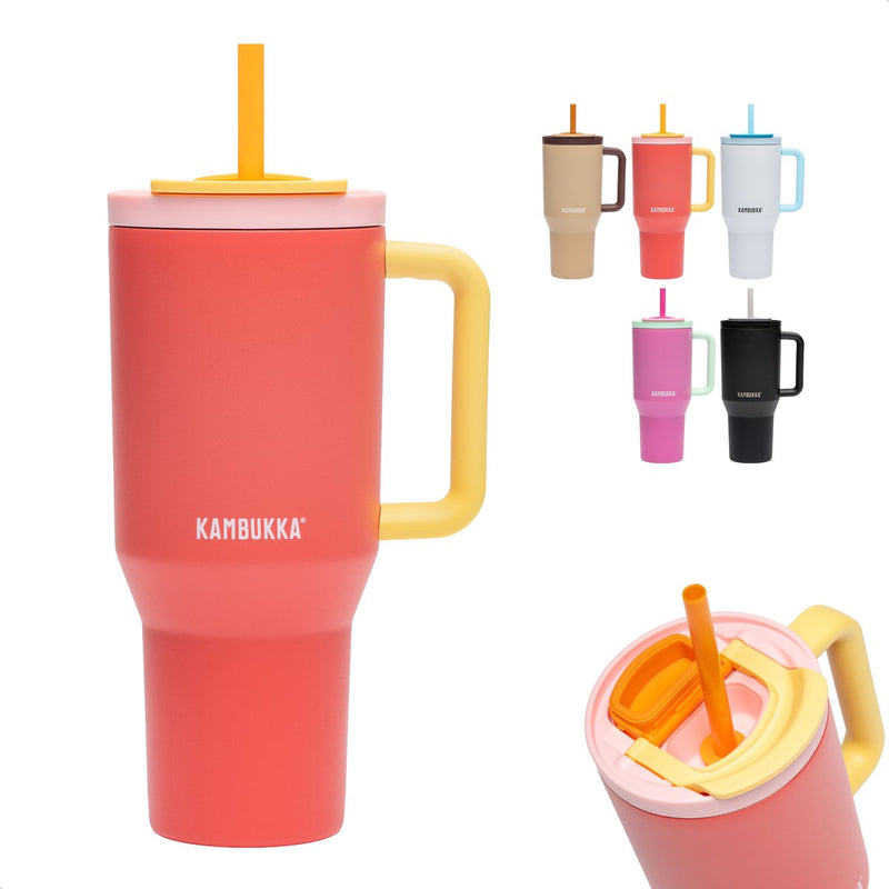 Kambukka rio - bicchiere da 950 ml - bottiglia d'acqua rosa papaya con cannuccia telescopica - a prova di perdite - senza BPA