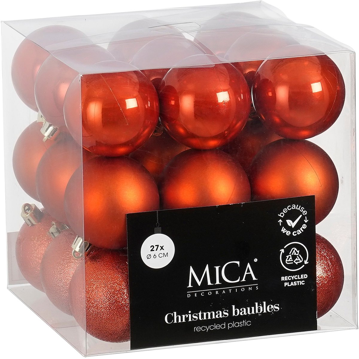 Mica decorations kerstballen set - 27 stuks - ø6 cm - onbreekbaar - oranje
