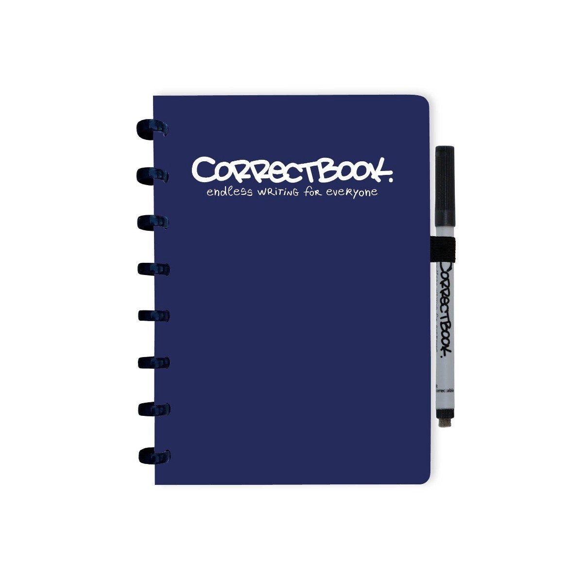 Quaderno cancellabile Correctbook A5 – quaderno riutilizzabile – blu notte – a righe – inclusa salvietta per penna – può essere integrato con pagine extra
