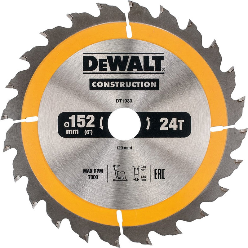 Lama per sega circolare Dewalt per legno | costruzione | ø 152mm foro asse 20mm 24t - dt1930-qz