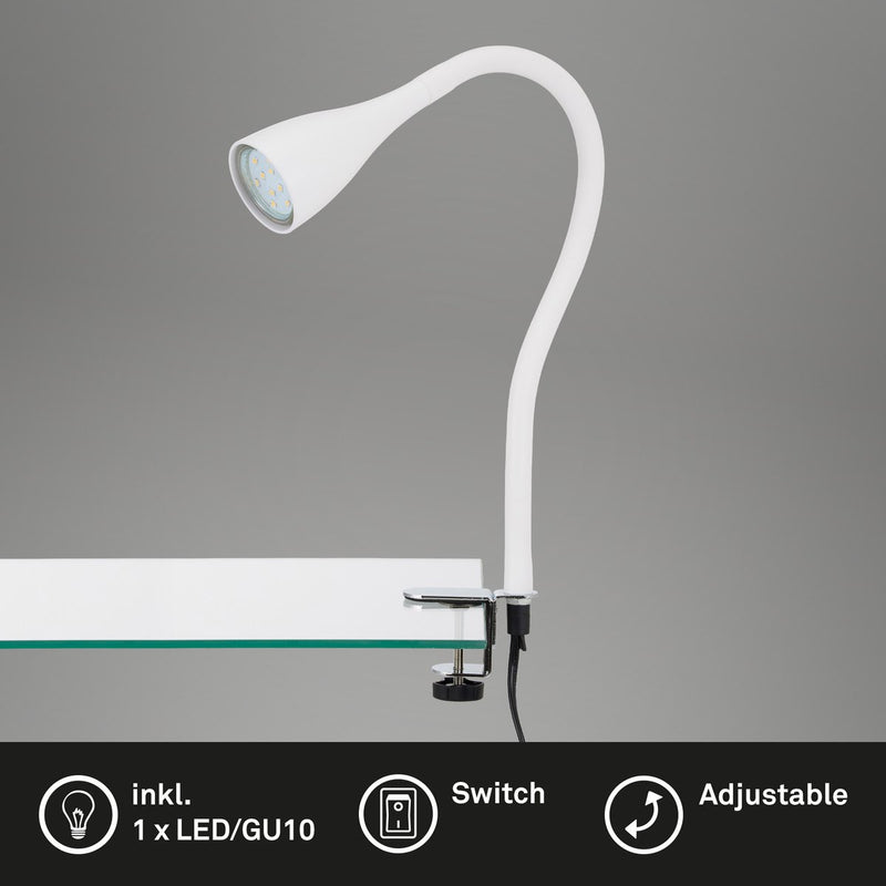 Briloner elasti - klemlamp - bedlamp - met snoer - met aan uit schakelaar - klemspot flexibele - warm wit 3000k - 3w - 250 lm - ip20
