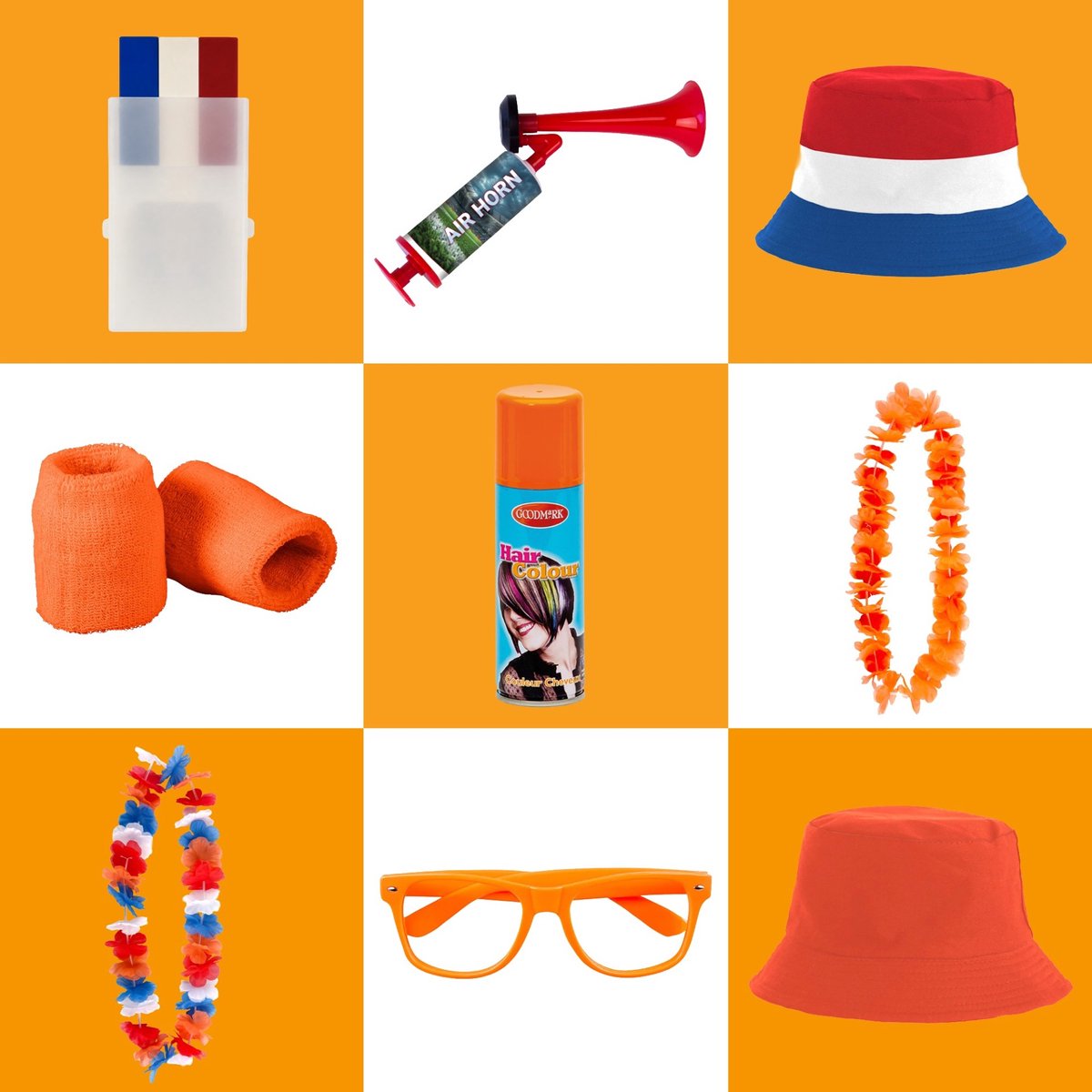 Merkloos sans marque hockey oranje supporterspakket – schmink, haarspray, hoed feestaccessoires