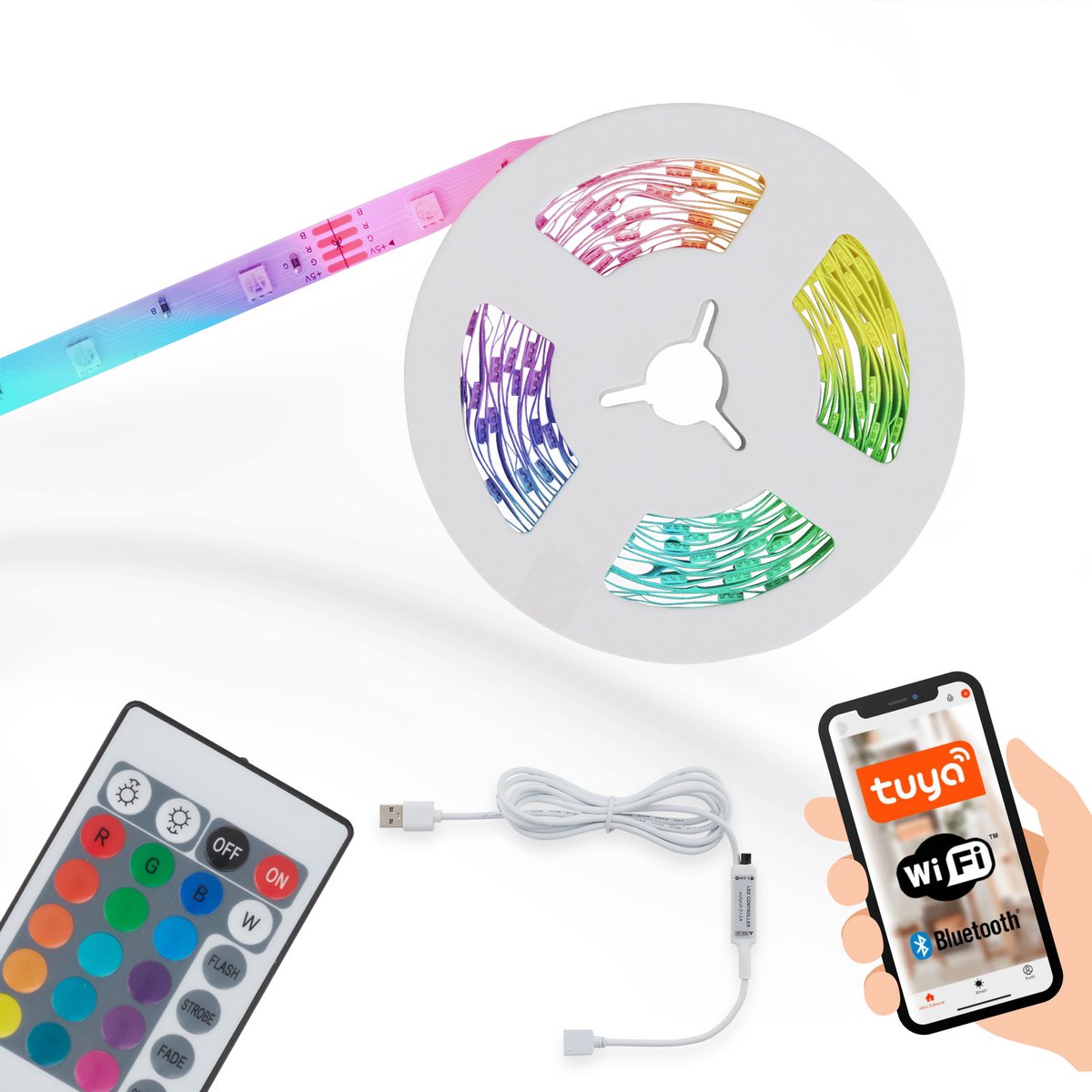 Briloner - Strisce LED intelligenti USB - 2309150 - sensore musicale - controllo vocale - accorciabile - autoadesivo - 500 x 10 cm (LxL)