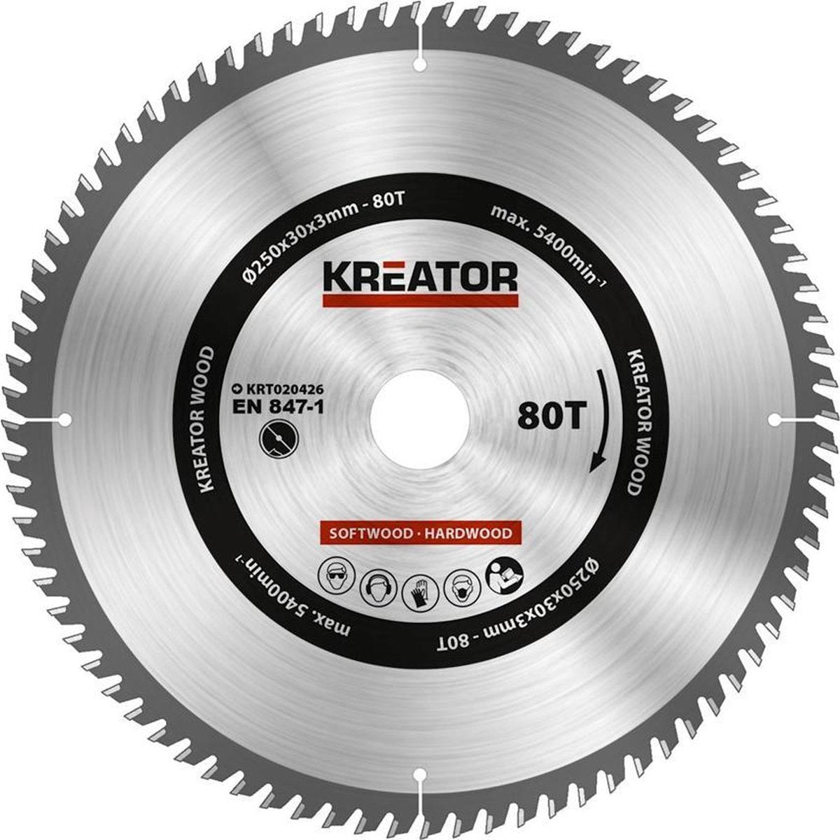 Kreator krt020426 zaagblad hout 250 mm -80t