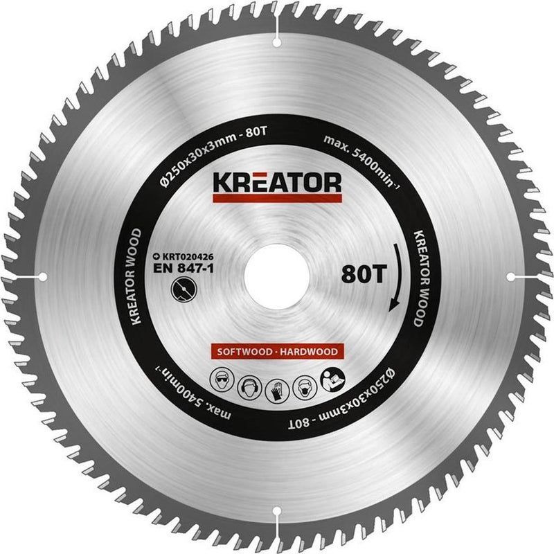 Kreator krt020426 lama per sega legno 250 mm -80t