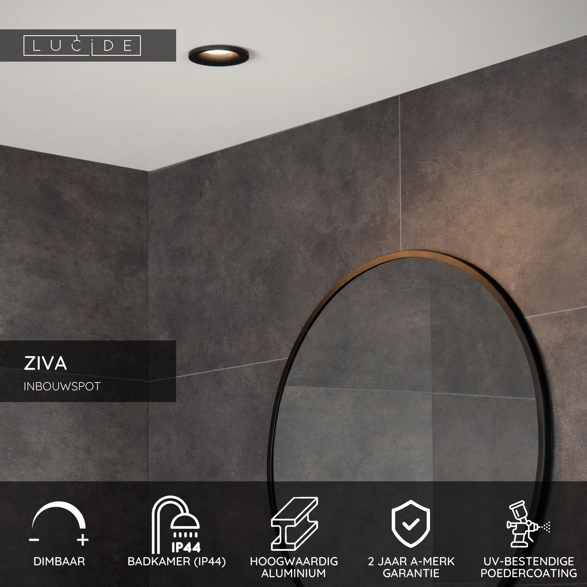 Lucide ziva - faretto da incasso bagno - ø 8,4 cm - 1xgu10 - ip44 - nero