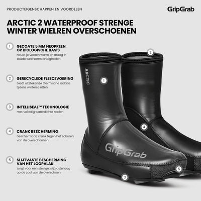 Gripgrab - arctic 2 waterproof severe winter neoprene cycling overshoes waterproof with fleece lining - black - unisex - size xxxl (48 49)