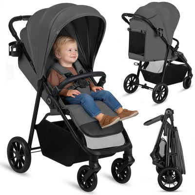 Lionelo Emerald Buggy Stroller - comfortable lying position 91 cm - lightweight one-hand foldable - suitable for 6 months to 4 years - XXL hood UPF50+ - bearing EVA wheels with suspension - including cup holder