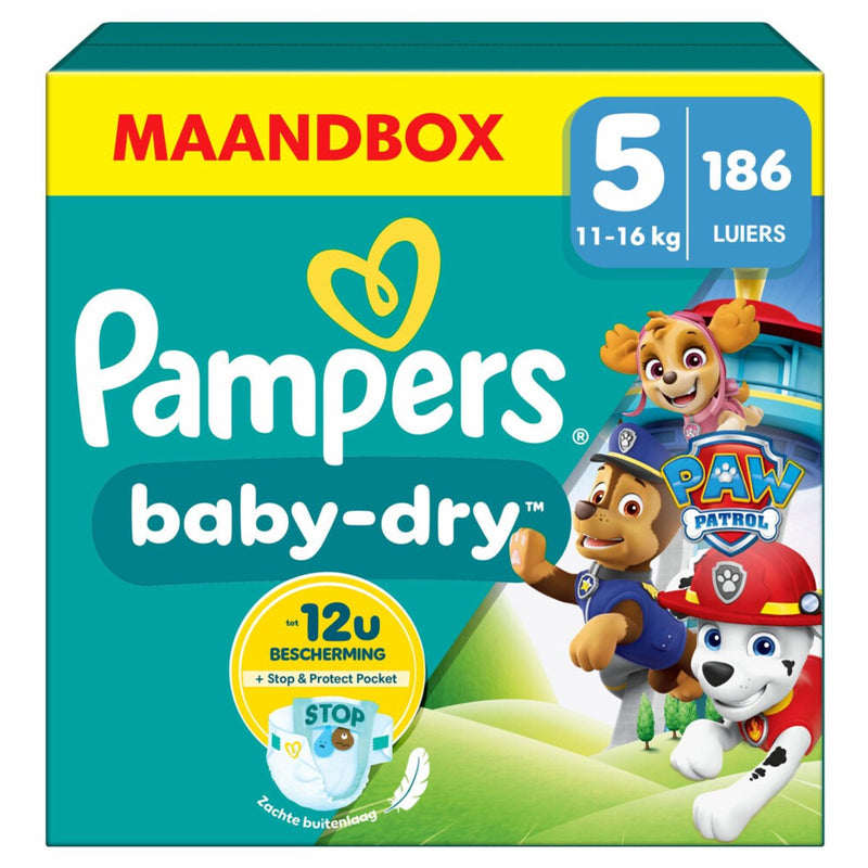 Pampers baby-dry edición patrulla canina talla 5, 186 pañales, 11kg-16kg