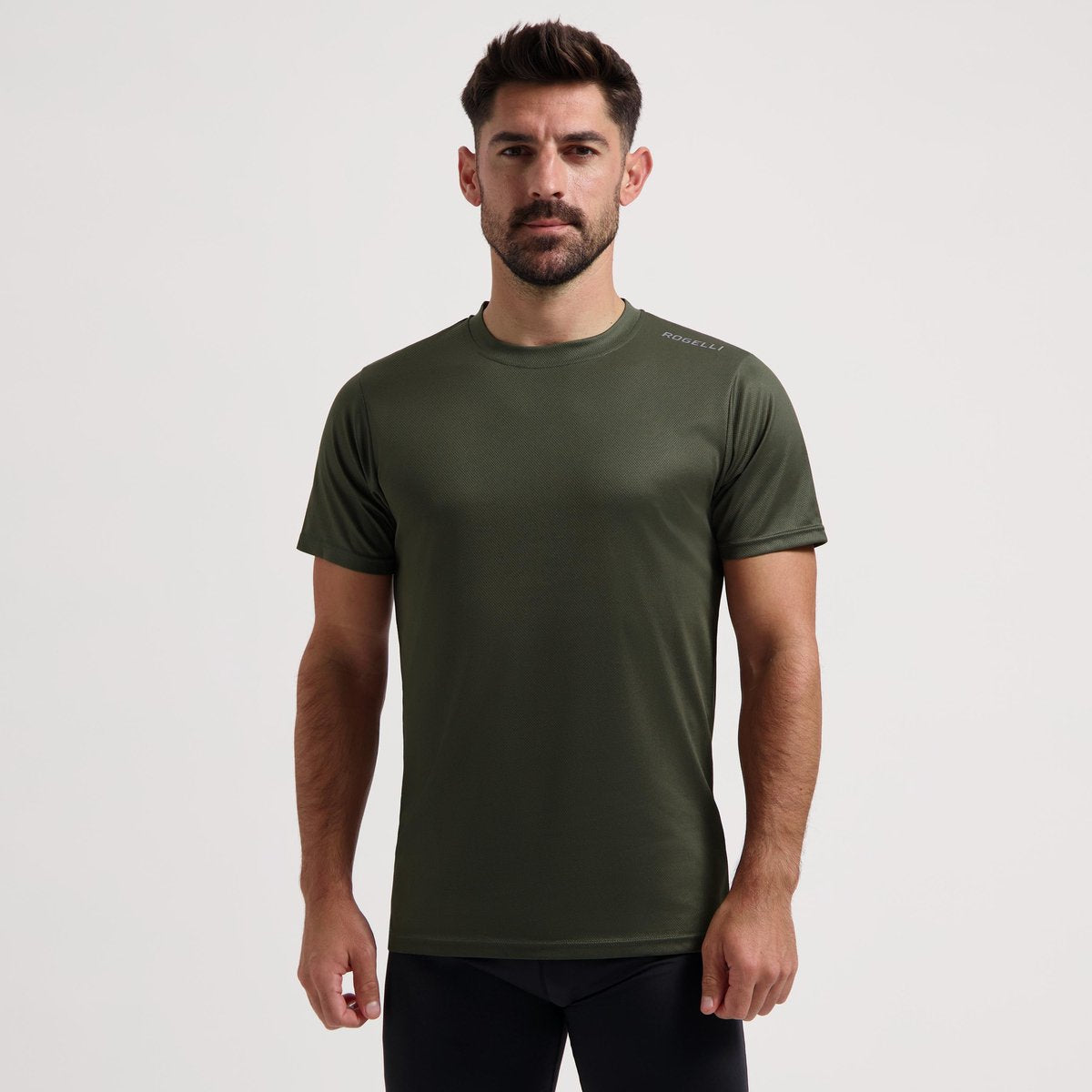 Maglia running promozionale Rogelli uomo - maniche corte - verde militare - l