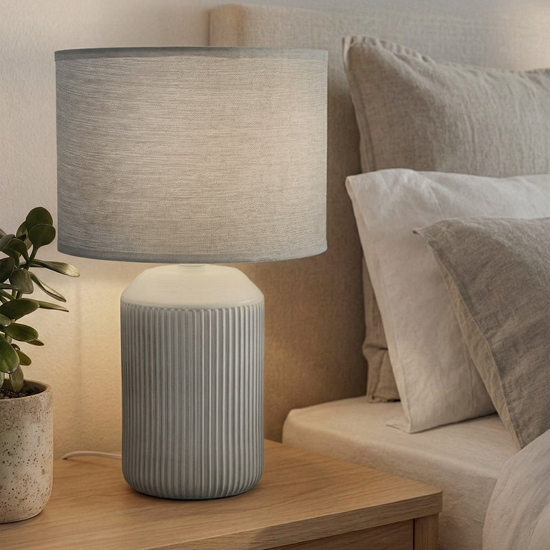 Briloner ino - lámpara de mesa dormitorio - con pantalla de tela base de cerámica - lámpara de noche - lámpara de mesa - ø22 x 37,5 cm - gris