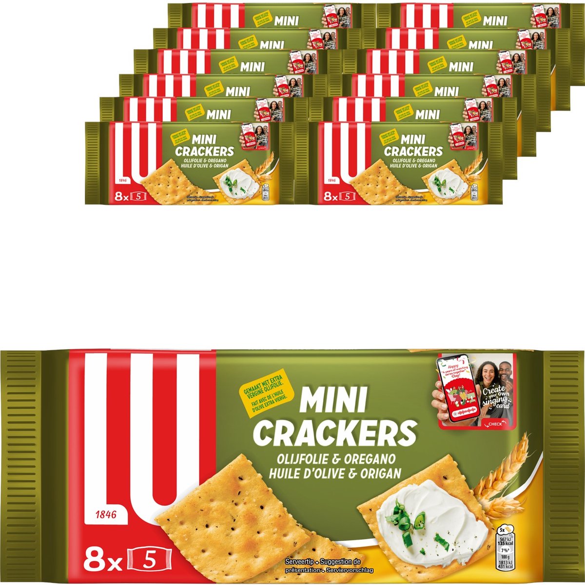 Lu mini cracker olio d'oliva origano - scatola 12 x 250g - 8 confezioni - cracker per bevande - toast - mini cracker - colazione