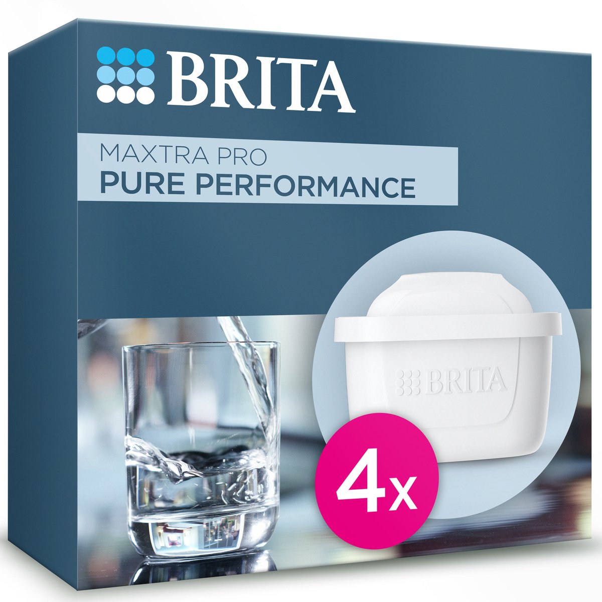 Cartuccia filtro acqua Brita maxtra pro pure performance - 4 pezzi - filtro acqua originale per caraffe filtranti - filtra impurità come erbicidi, pfas, cloro, calce e metalli