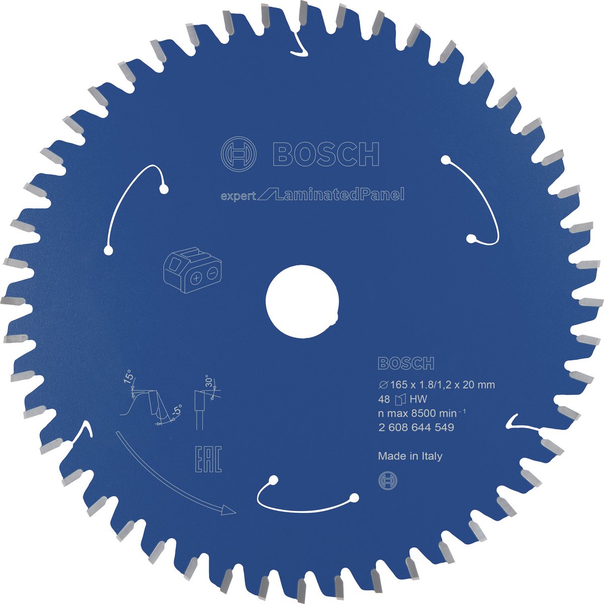 Bosch 2608644549 cirkelzaagblad accu expert - 165 x 20 x 48t - gemelamineerde plaat - carbide