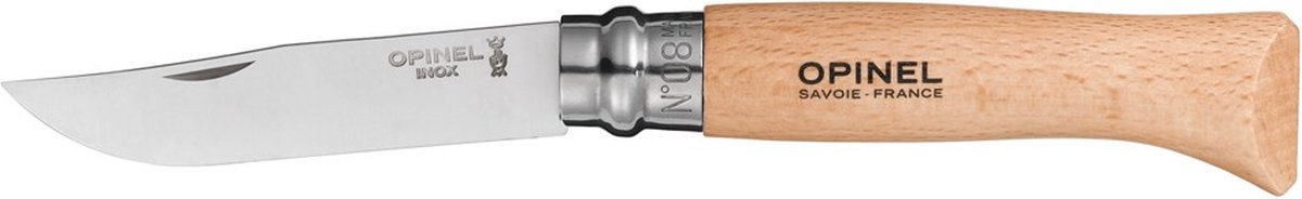 Opinel tradition inox n°08 zakmes - 8,5cm - inclusief bruin alpine etui - rvs en beukenhout - geschenkdoos