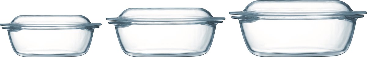 Set pirofila ottimale Pyrex 1,4 l - 2,1 l - 3 l - 21 x 18 x 8 cm - 24 x 20 x 10 cm - 27 x 23 x 11 cm