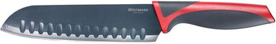 Westmark santokumes keukenmes, lemmetlengte 17 cm, breed lemmet met kuiltjes, met mesbeschermer, roestvrij staal kunststof, antraciet rood, 14562270