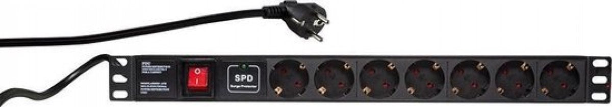 Logilink pdu7c01 19 inch stekkerdoos voor patchkast 1 he geaarde contactdoos aluminium profiel, met schakelaar, vast in
