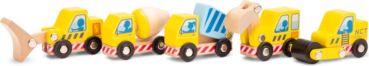 New classic toys ® houten mini bouwvoertuigen constructie voertuigen set - speelgoed auto - speelgoedvoertuig - 5 auto's