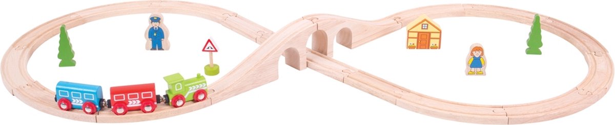Bigjigs Set di treni in legno, 26dlg.