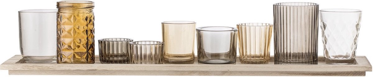 Bloomingville - velas de té - madera de vidrio - marrón - juego de 10 - l56xh10xw14 cm