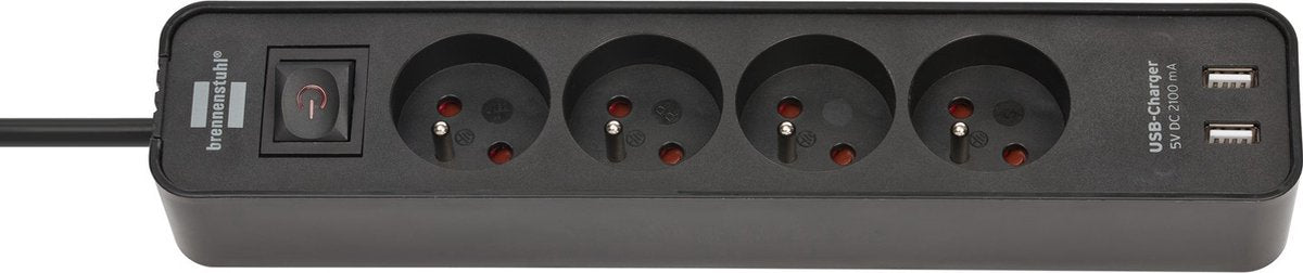 Presa multipla Brennerstuhl ecolor con USB 4 vie 1,5m h05vv-f3g1.5 nero *fr*
