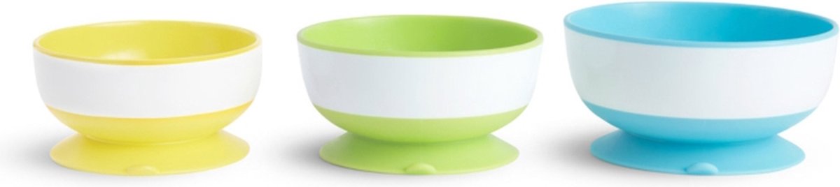 Ciotole Munchkin con ventosa - ciotole a ventosa - per 3 pezzi - lavabili in lavastoviglie e microonde - dai 6 mesi - giallo verde blu