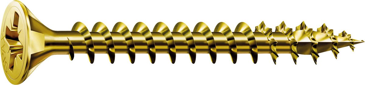 Tornillo universal Spax, 5 x 60 mm, 90 piezas, rosca completa, cabeza avellanada, ranura en cruz z, 4cut, amarillo - 8000000288029