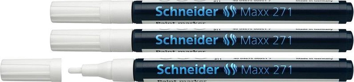 Schneider schrijfwaren schneider lakmarker - maxx 271 - 1-2 mm - wit - 3 stuks - s-127149-3