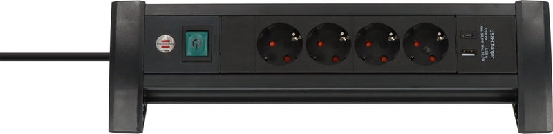 Multipresa Brennerstuhl premium office-line con 4 prese multiple con USB C PD 30W e USB A 18W (made in Germany, scatola di distribuzione con cavo da 1,8 m e interruttore, presa multipla ideale per la scrivania)