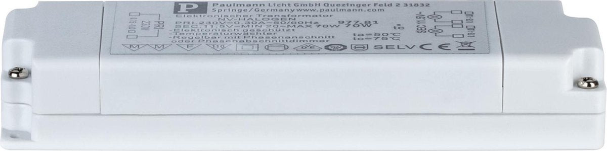 Transformador electrónico Paulmann VDE plano halógeno ac máx. 20-70w 230 12v 70va blanco