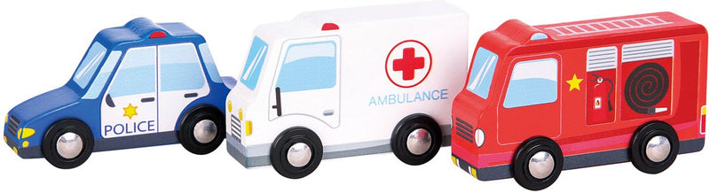 Set di veicoli in legno Woet ® - 3 macchinine - polizia, vigili del fuoco e ambulanza - veicoli giocattolo di servizio di emergenza - da 18 mesi