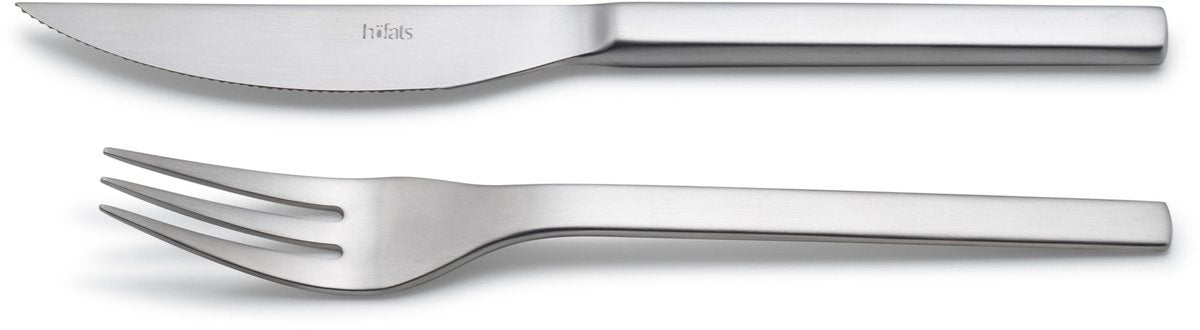 Set di posate da bistecca Höfats da 8 pezzi per 4 persone con coltello da bistecca, forchetta da bistecca e scatola di legno, in acciaio inossidabile