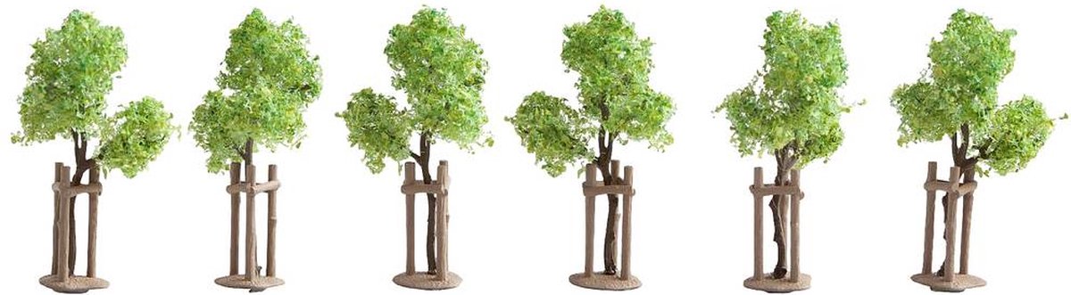 Noch jonge bomen met ondersteuning