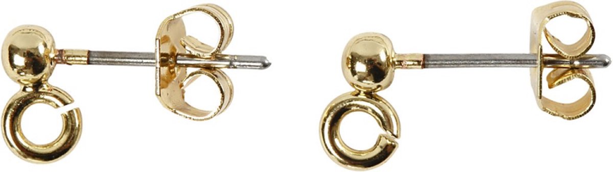 Orecchini a bottone Creativ Company, l: 13 mm, d 3,8 mm, dimensione del buco 0,8 mm, placcato oro, 10 pezzi 1 scatola