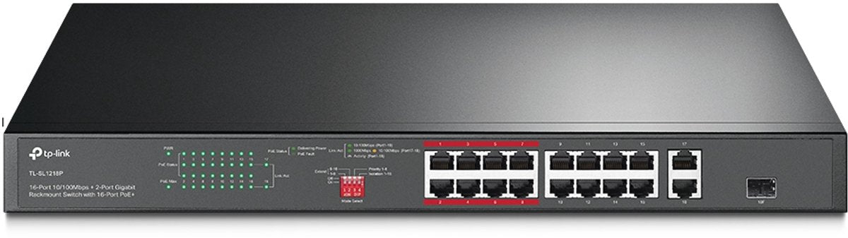 Tp-link tl-sl1218p netwerk-switch unmanaged gigabit ethernet (10 100 1000) power over ethernet (poe) 1u zwart
