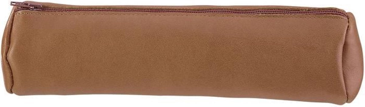 Oxford pennenetui 22x6cm leder rond karamelbruin