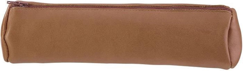 Estuche Oxford 22x6cm piel redondo marrón caramelo