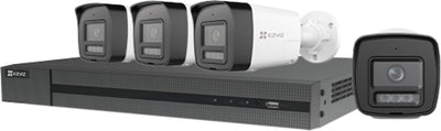 Ezviz h3k poe 4k kit - 4x beveiligingscamera buiten – ai-detectie, nachtvisie active defense - ip67 – poe sd