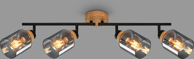 Briloner - hema - spot, met hout, rookglas, 4x e27 max. 10w